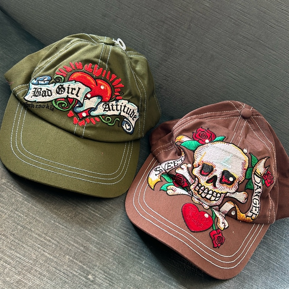 Two Embroidered Hats with Attitude-NWOT